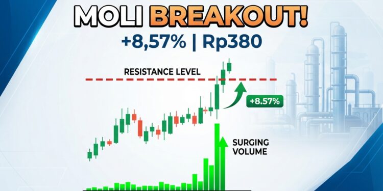 Saham MOLI naik 8,57% ke Rp380 pada 18 September 2026
