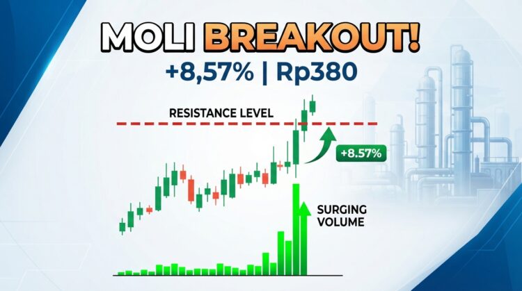 Saham MOLI naik 8,57% ke Rp380 pada 18 September 2026